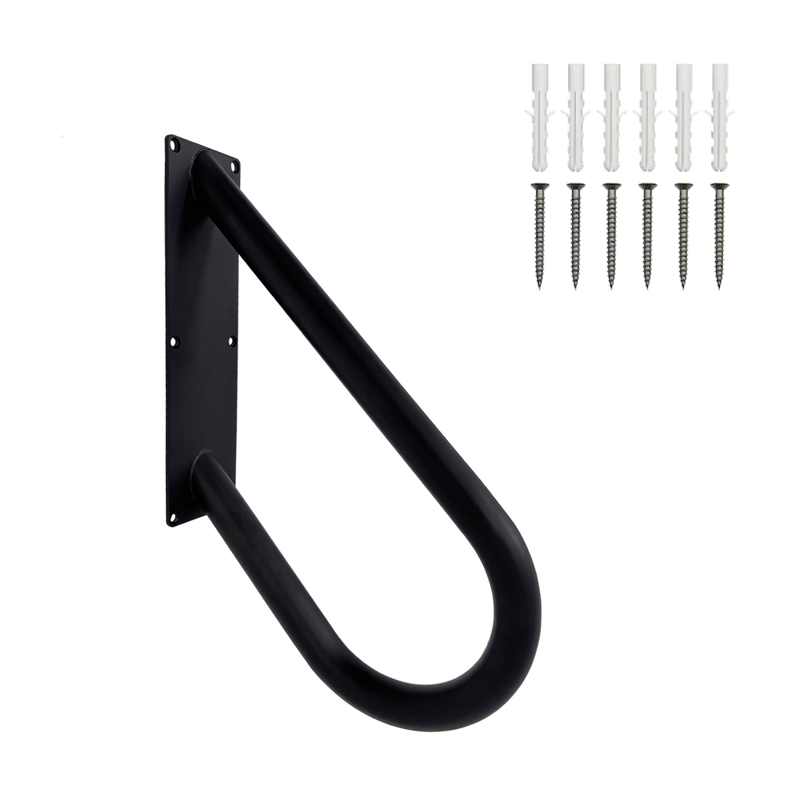 Handrails for Outdoor Steps Wall Mount, Railings for 1-2 Steps, U-Shaped Handrail with Matte Black Finished, Stair Handrails for Garage, Porch, Yard and Garden (18" Length, 1.25" Pipe)