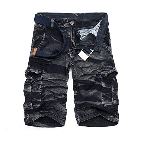 LANBAOSI Men's Casual Cotton Cargo Short Pants Outdoor Hiking Shorts Black Camo