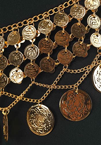 Belly Dancer Costume Coin Belt for Adults - Adjustable Gold Tone Chain with Embossed Coins3