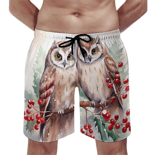 Mens Shorts Two Owls on The Tree Men Swim Trunks Quick-Dry Beach Shorts with Drawstring Pocket Bathing Suit