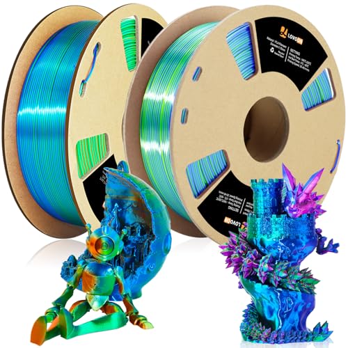 Image of LOVOON Silk PLA 3D Printer Filament Bundle 2 KG, PLA Filament 1.75mm, Shiny Silk Tri Color Blue /Green /Red and Orange /Green /Blue, Color Change by Angle 3D Printer PLA Filaments, 1KG X 2 Spools