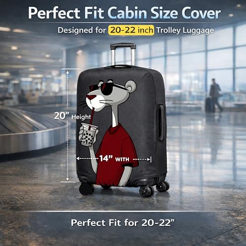 Image of WanderWraps Spendex Polyester Protective Luggage Cover | Hard Luggage Trolley Bag Cover | Washable | Dust Proof | Stretchable | S - 20 inch | Dip Panther