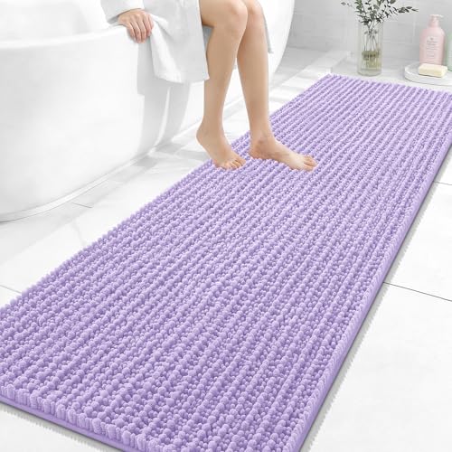 Image of OLANLY Long Bathroom Rugs Runner 70x24, Thick Soft and Absorbent Chenille Bath Mat, Non-Slip, Machine Washable Quick Dry Bath Rugs for Tub Shower Floor, Home Decor Accessories, Lavender