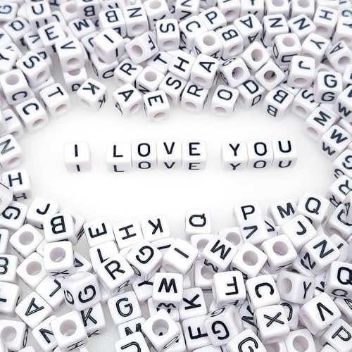 10mm Big Large Alphabet Letter Beads Cube Acrylic (White 300+ Pcs)