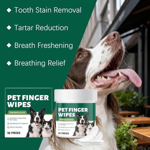 犬用歯磨きシート | 50枚入り指サシ歯ブラシ,口臭除去 爪磨きアクセサリー 口腔ケア 子猫 屋内 屋外 獣医 入浴,獣医推奨