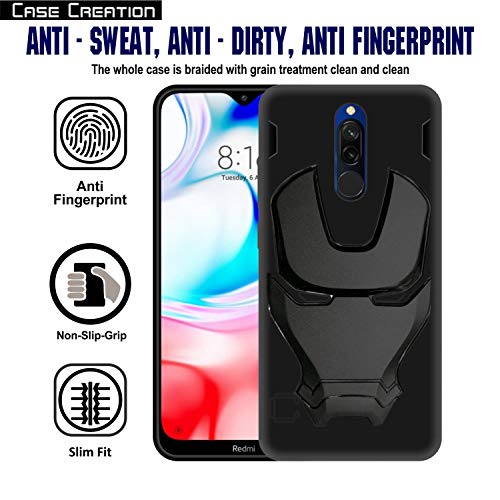 Image of COVERLY Official 3D Smooth Feel Avenger Logo Mask Soft Rugged Grip Iron Man Engraved Cartoon Movie Engraved Silicone Rubber Matte Back Cover for Xiaomi Redmi 8 / Redmi 8 - HD Black Avenger