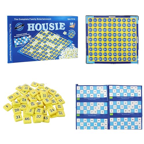 Image of BKDT Marketing Housie Game Set with 48 Reusable Cards & 90 Number Tiles, Board Game for Kids - Tambola Game Set Family Game, Birthday /Return Gift, Pack of 1 - Bingo Game