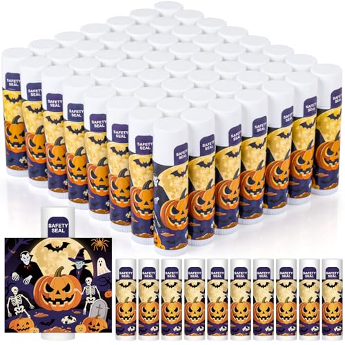 DMSKY 60 Pcs Halloween Lip Balm Bulk Halloween Party Favors Bulk Halloween Goodie Bags Fillers for Trick or Treat