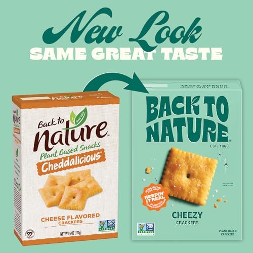 Image of Back to Nature Cheezy Crackers Squares, Non GMO Plant Based Snack, 1pk | No Dairy Added Cheese Cracker Squares, Plant Based, Non GMO No High Fructose Corn Syrup No Artificials, Wholesome Snacks 5oz
