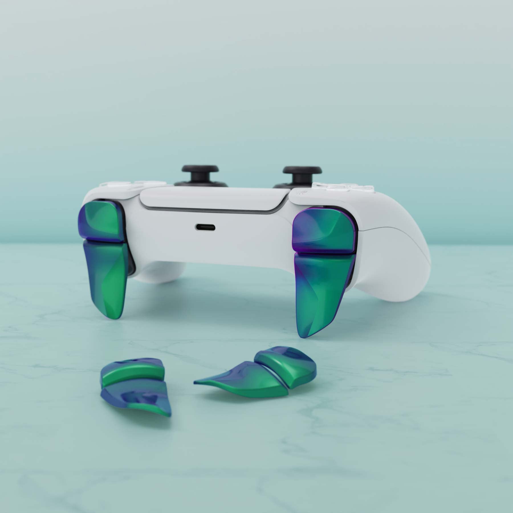 PlayVital Blade 2 Pairs Shoulder Buttons Extension Triggers for ps5 Controller, Game Improvement Adjusters for PS Portal Remote Player, Bumper Trigger Extenders for ps5 Edge - Chameleon Green Purple - 5