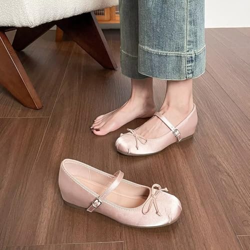 Hee grand Womens Mary Jane Shoes Bowknot Satin Round Toe Strap Ballet Shoes Hidden Wedge Heel Dress Shoes3