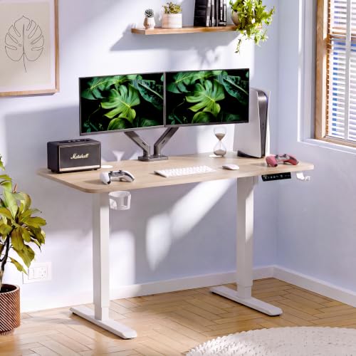 Image of Height Adjustable Engineered Wood Table | One Piece Top | 5 Year Warranty | Advance Memory Preset | Installation Provided (White Oak, 140 * 60 cm)