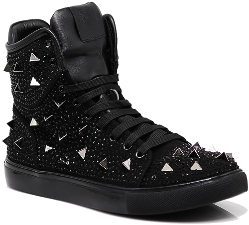 Image of Enzo Romeo Men's High Top Crystal Shimmer Rhinestone Blink Flat Spike Fashion Sneakers Shoes BUL2