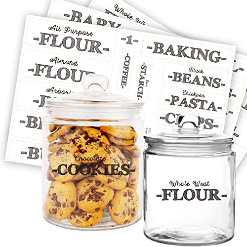 v2croft 168 Etiketten für die Küche, Speisekammer, vorgedruckt, schwarz, mit kräftigem Text für Lebensmittel, Organisationsetiketten für Gläser, Dosen und Aufbewahrungsbehälter (wasserabweisend) Cover