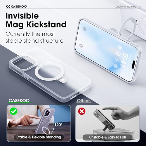 Image of CASEKOO Designed for iPhone 14 Pro Case with Magnetic Invisible Stand [Military Drop Protection] [Compatible with MagSafe] Shockproof Slim Translucent Matte Pro Case 6.1 Inch, Translucent White