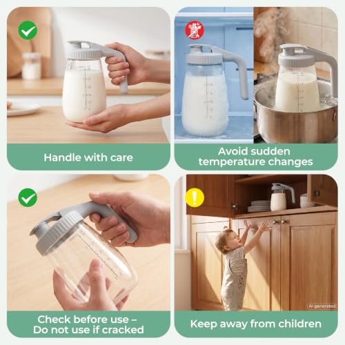 Image of Momcozy Breast Milk Pitcher, Glass Storage Container Wide Mouth, 32oz Gray | Heat-resistant Glass, No Leak Sealing, Breastmilk Fridge Storage, Baby Formula Pitcher, Easy Clean, Multipurpose Use