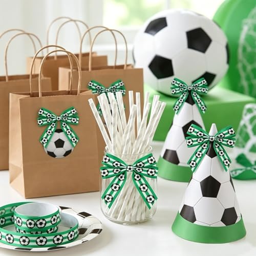 25 Yards 3/5'' Soccer Ribbon Green White Sports Grosgrain Football Ribbon for Crafts Gift Wrapping Sport Party Home Decoration,2026 World Cup Decor by HAKONELIFE - Used condition - Image 2