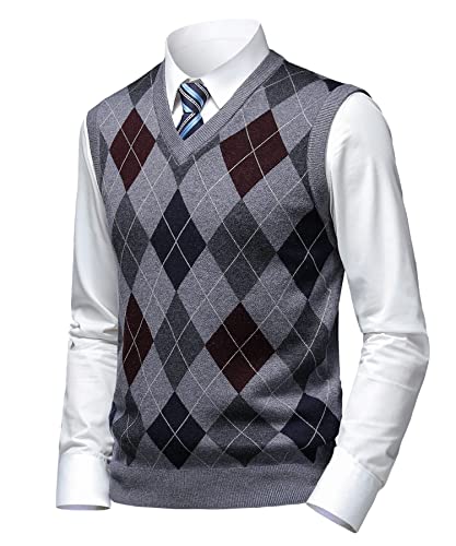 Mens Thick Argyle Sweater Vests Classic V-Neck Knitwear Sleeveless Pullover Autumn Winter Warm Tank Tops