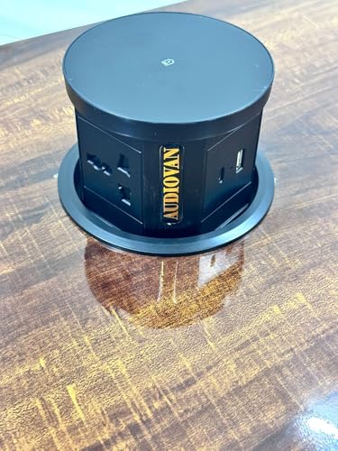 Image of Audiovan Vertical Pop Up socket Pneumatic Electrical Countertop, 3* Power+ USB type A+C charge+ 18 watt Fast Wireless phone charge Kitchen Counter Conference Desk (AVT-VMP24) (BLACK)