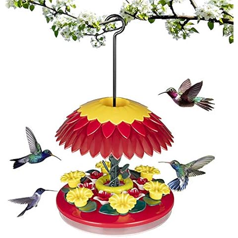 SamnFat Hummingbird Feeders for Outdoors,16 oz Capacity，Hummingbird Feeders with 12 Feeding Stations - Red Cover