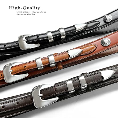 Silver Mirror Buckle Oil Tanned Genuine Leather Western Ranger Belt 1-3/8"(35mm) Taper to 3/4"(19mm) Wide-Multiple choices3