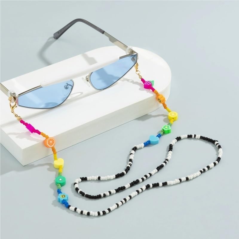 Rice Beads Contrasting Eyeglass Chains Hanging Neck Mixed Color Polymer Clay Sunglasses Chain Accessories