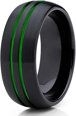 8mm - Green Tungsten Wedding Band - Green Ring - Green Tungsten Ring - Black Tungsten Ring - Anniversary Ring - Engagement Ring - Comfort Fit