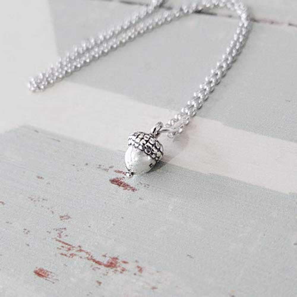Sterling Silver Tiny 3D Acorn Charm Necklace 18" - Image 4
