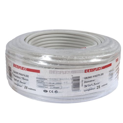 Bobinot de câble | Bobine de fils électrique | Câble électrique | Couronne de câble | Couronne Gaine ICTA Grise PreCâble Diametre 16mm 3X1,5mm ² H07V|U Longueur 25M | Debflex | 410283