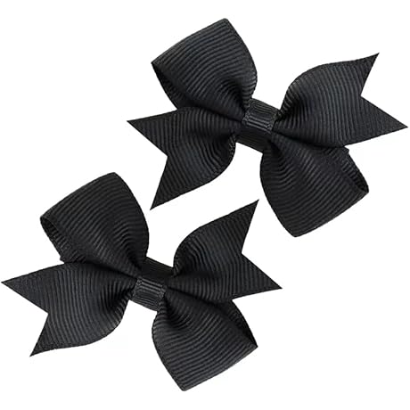 Fully Lined Grosgrain Boutique Solid Ribbon Black Hair Bow Clips for Girls, Toddlers.