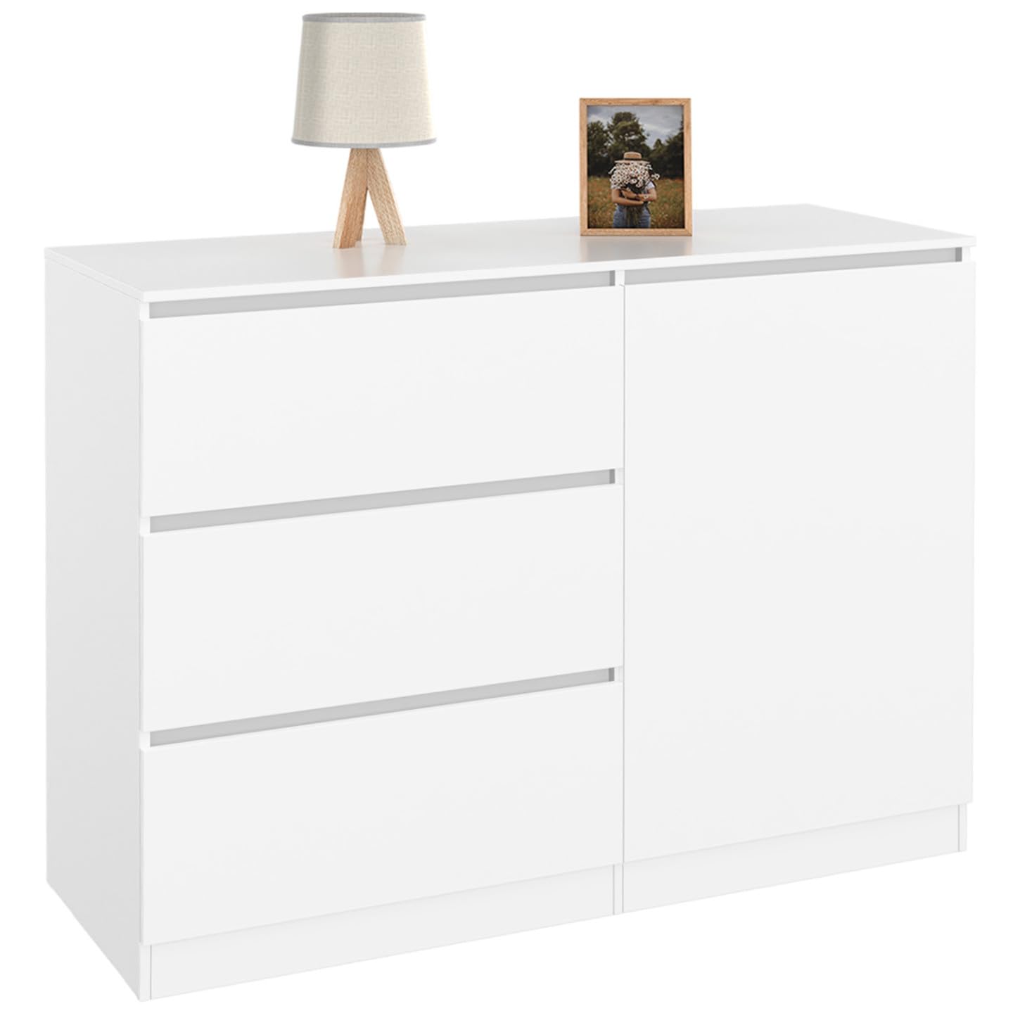 IDMarket Commode en bois blanc 3 tiroirs et 1 porte 110 cm pour chambre