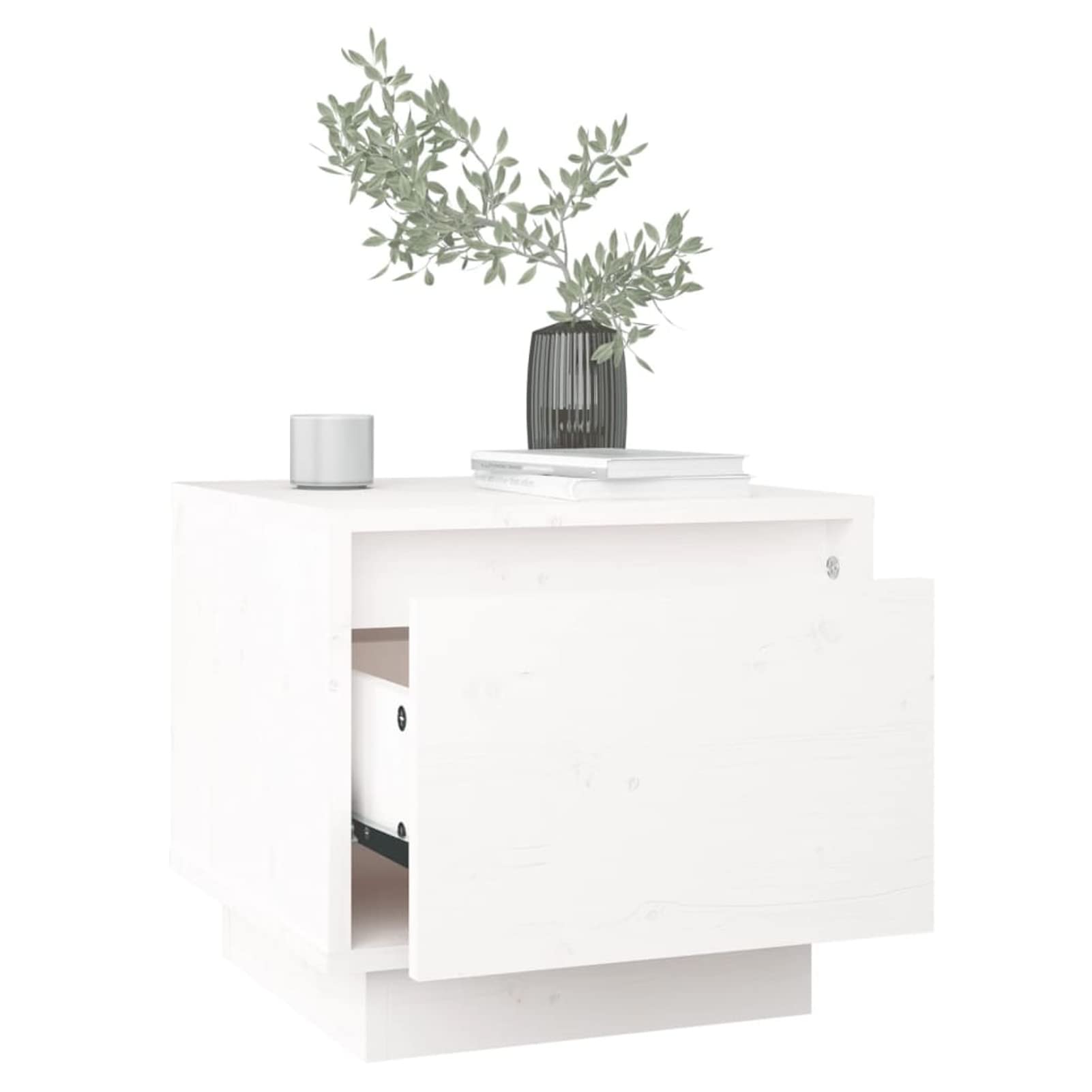Homgoday Comodino bianco 35 x 34 x 32 cm in legno massello di pino, comodino, divano, tavolino, comodino, mobiletto portaoggetti per soggiorno e camera da letto, mobili da divano e tavolo, 2 pezzi