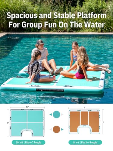 Image of Niphean Floating Dock, Non-Slip Inflatable Dock with Upgraded Ladder | Sturdy Floating Docks for Lakes,Durable Floating Island for Families, Portable Carry Bag, 8x6ft / 8x10ft