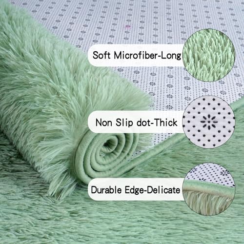 KING DARE 8x10 Area Rugs for Living Room, Soft Plush Fluffy Shaggy Fuzzy Furry Large Green Rug, Anti-Slip Washable Modern Big Floor Carpet for Bedroom Aesthetic Home Decor