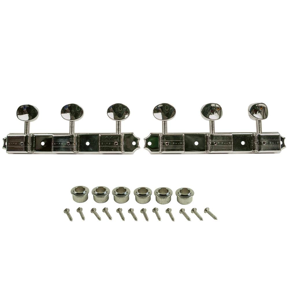 Kluson 3 On A Plate Deluxe Series Tuning Machines - Single Line - Standard Post - Nickel With Oval M
