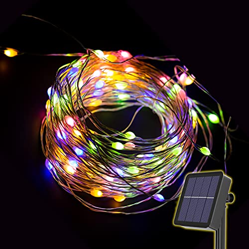 Gresonic Solar Kupferdraht Lichterkette Außen Wasserfall Lichterbündel LED Lichterschweif, Wasserdichte Lichterstrang für Gießkanne Innen Deko Warmweiß (Macaron/Bunt, 200LED)