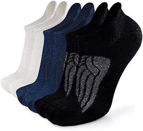 Busy Socks Low Cut Merino Wool Running Socks, Mens Hiking Socks Athletic Running Ankle Sock Thick Cushion Boot Socks, Black/White/Navy, Large, 6 Pairs