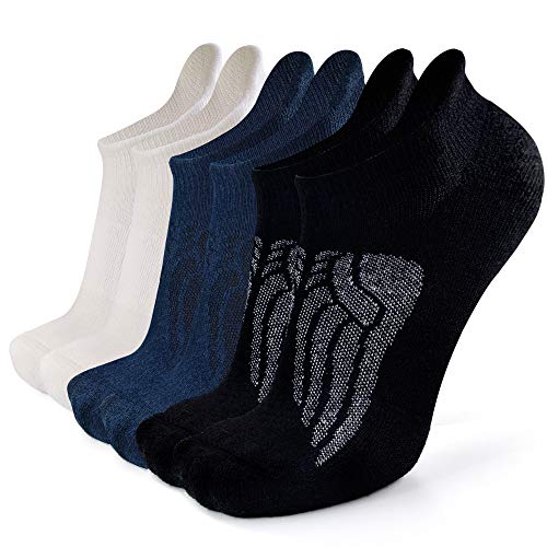 Busy Socks Low Cut Merino Wool Running Socks, Mens Hiking Socks Athletic Running Ankle Sock Thick Cushion Boot Socks, Black/White/Navy, Large, 6 Pairs #TOP11