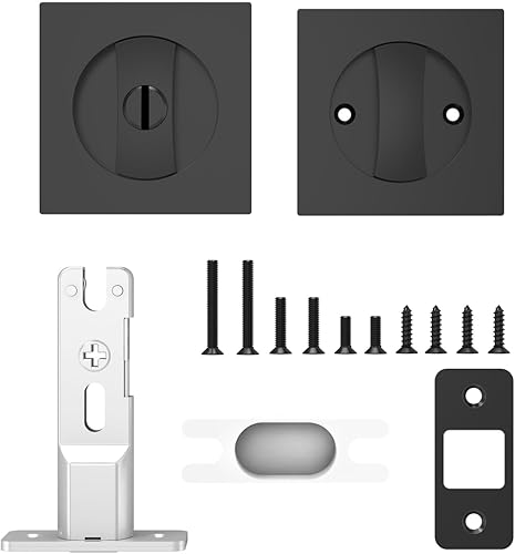 Miniatura 4 de Paquete de 2 cerraduras de puerta de bolsillo para baño, color negro mate, herrajes para puerta de bolsillo, cerradura de privacidad, puerta de