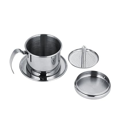 UBERSWEET Coffee Drip Filter, Practical Lightweight Stainless Steel Cup Vietnamese Coffee Drip Filter Maker Infuser for TravelOffice Business Trip School(#1-Sliver)