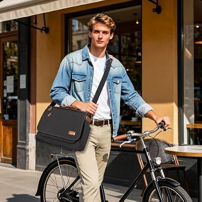 ESTARER 13-14 Inch Laptop Messenger Bag Water-Resistant Canvas Shoulder Bag for Business College, Grey