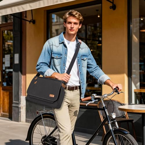Image of ESTARER 13-14 Inch Laptop Messenger Bag Water-Resistant Canvas Shoulder Bag for Business College, Grey