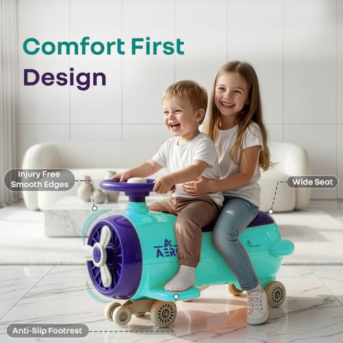 Image of R for Rabbit Iya Iya Aero Ace Swing Car for Kids, 2 in 1 Baby Ride On & Magic Toy Panda Car, ABEC7 Bearing Smooth Wheels with Storage Seat, Ideal for 2+ Years Boys & Girls, Upto 50 Kgs (Green Purple)