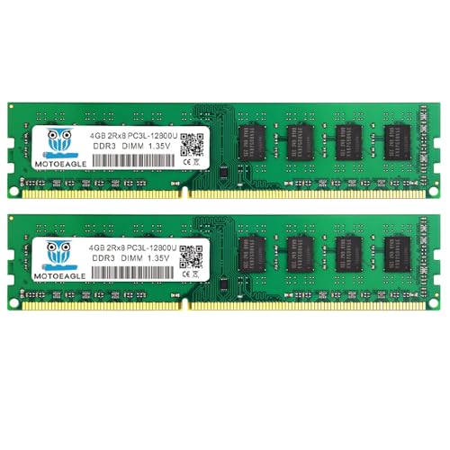 Image of Motoeagle PC3L 12800U 8GB Kit (2x4GB) 2Rx8 DDR3L 1600MHz CL11 UDIMM 1.35V Non ECC Unbuffered Desktop Memory