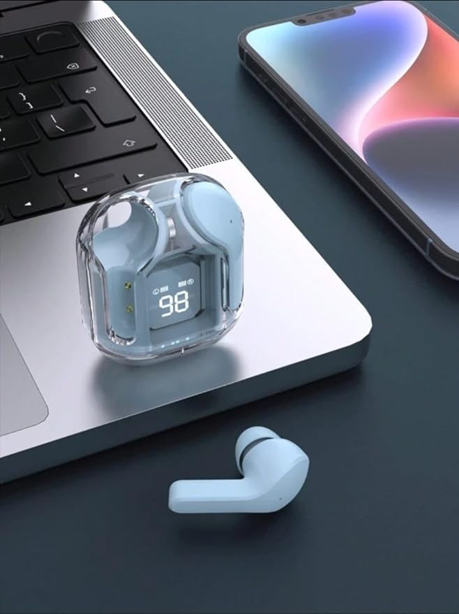 Image of Crystal Wireless Earbuds, Transparent Charging Case and LED Digital Display, Bluetooth Earphones with ENC Noise Cancelling, Touch Control, Google Assistant and Siri Suppor