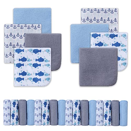 Softan Baby Waschlappen 24 Stück Badetücher für neugeborene 23 X 23 cm Handtücher Set, weiche und super saugfähig (Blue Whale) Cover