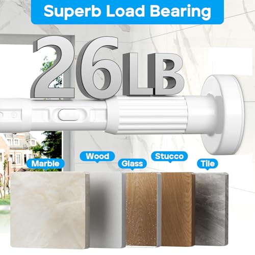 Image of Tension Curtain Rod,40-166IN(3.33-13.83Ft) 2PCS One-Click Fast Extension Rod Easy to Install White Long Outdoor Curtain Rods No Drilling Never Rust