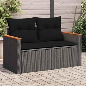 INLIFE Gartensofa mit Kissen 2-Sitzer Schwarz Poly Rattan, Möbel, Gartenmöbel, Ga... KG, 365993