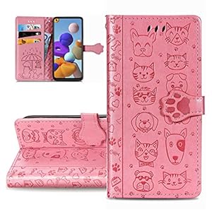LEMAXELERS Huawei P20 Lite Phone Case Huawei P20 Lite Cover,Cute Cat Dog Embossed PU Leather Flip Notebook Wallet Case Magnetic Stand Card Slot Folio Case for Huawei P20 Lite,SD Cat Pink