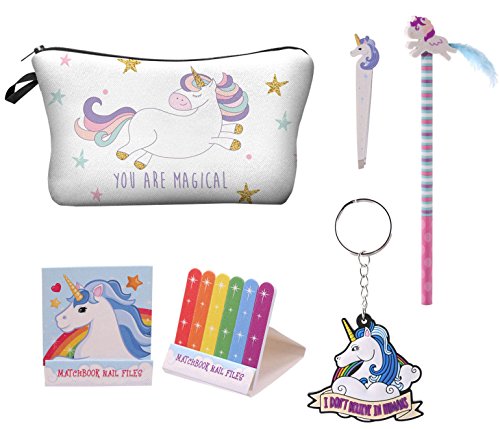 Preisvergleich Produktbild DangerousFX Einhorn aufstellen Tasche Schlüsselanhänger Bleistift Pinzette Nagelfeilen schwarz weiß